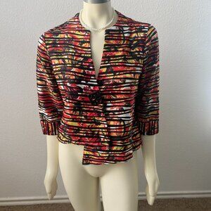 Multiples Vibrant Single Button Front Jacket Flower Button Geo Shapes Sz PM